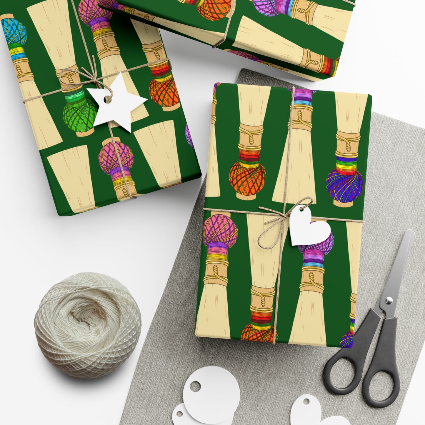 Wrapping Paper Sheet, Large Pattern in Green