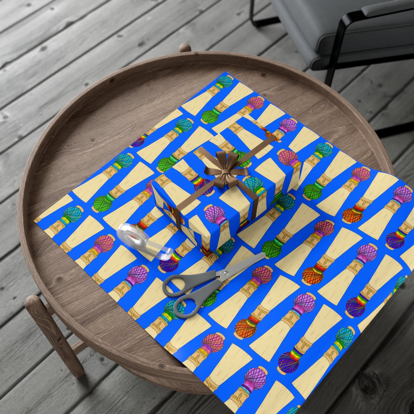 30”x20” Wrapping Paper Sheet, Large Pattern in Blue