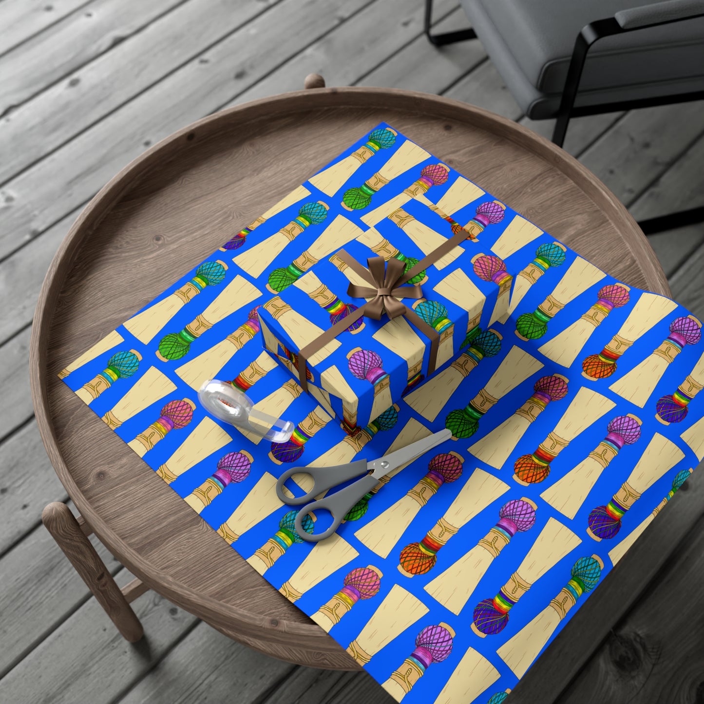30”x20” Wrapping Paper Sheet, Large Pattern in Blue