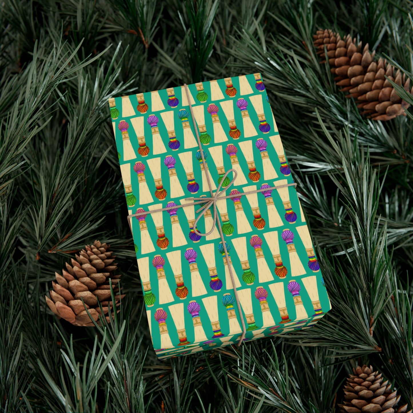 30”x20” Wrapping Paper Sheet, Small Pattern in Teal
