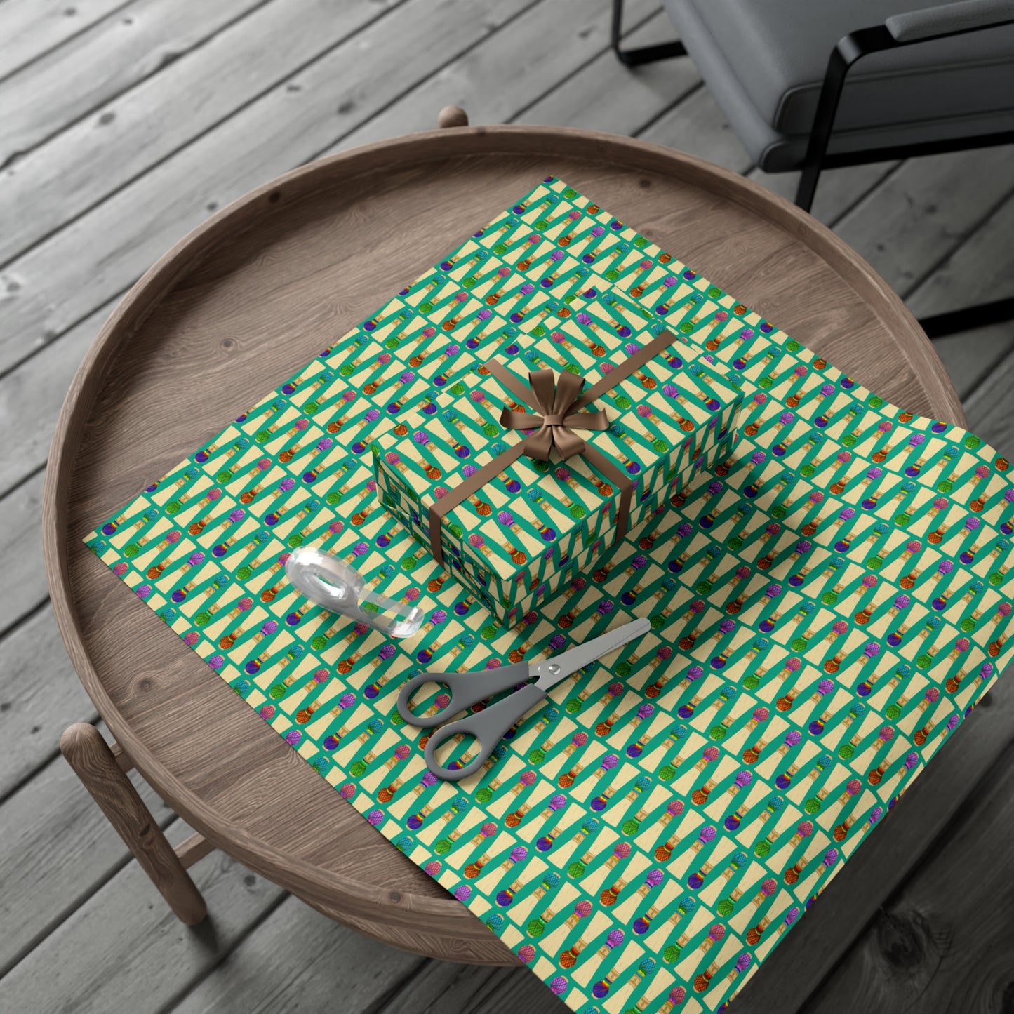 30”x20” Wrapping Paper Sheet, Small Pattern in Teal