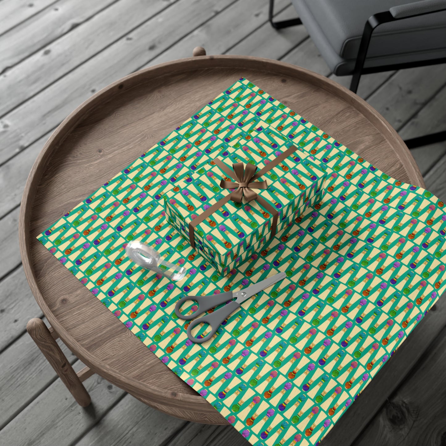 30”x20” Wrapping Paper Sheet, Small Pattern in Teal