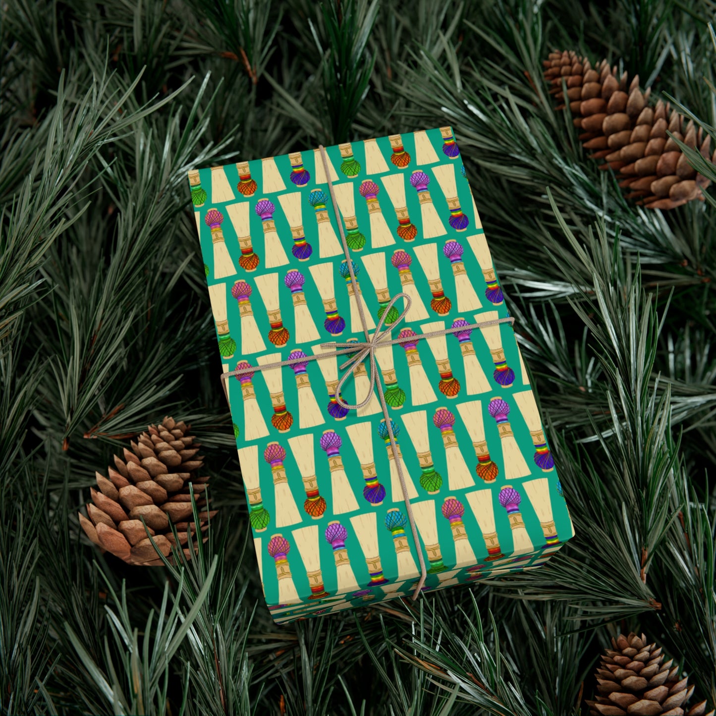 30”x20” Wrapping Paper Sheet, Small Pattern in Teal